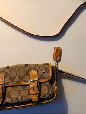 Vintage Coach Tan & Brown Signature Canvas Crossbody/Shoulder bag